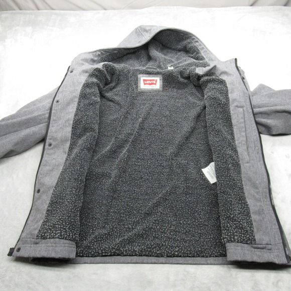 Levis Jacket Men Large Gray Sherpa Lined Water Resistant Hooded Full Zip Trucker - Picture 3 of 15